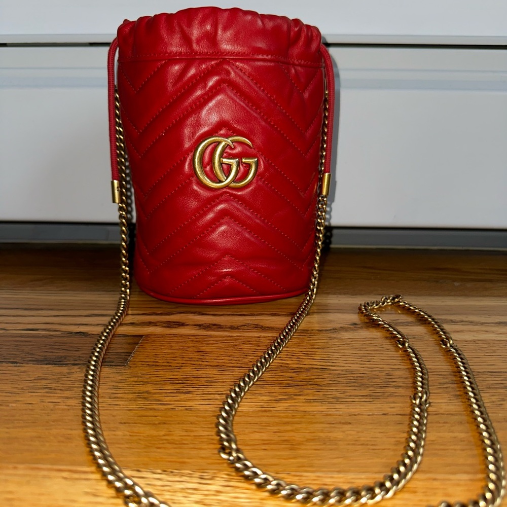 Gucci Red Marmont Bucket Bag